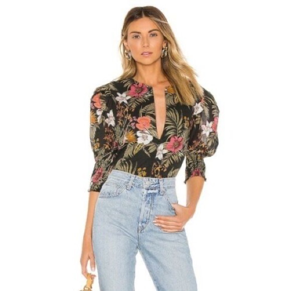 Rebecca Minkoff Tops - REBECCA MINKOFF GENEVA FLORAL PUFF SLEEVE COTTON BLOUSE